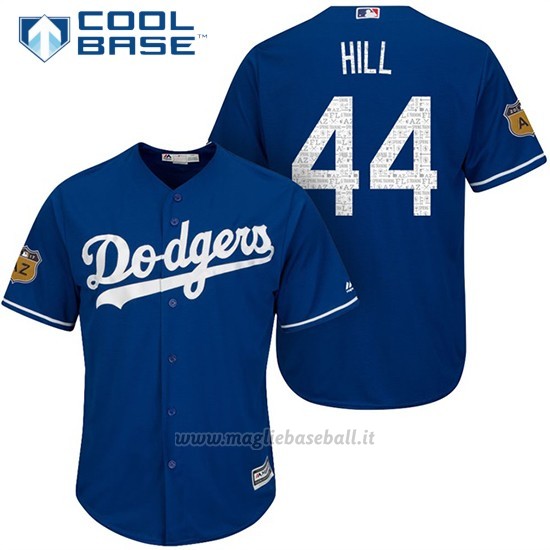 Maglia Baseball Uomo Los Angeles Dodgers Rich Hill 2017 Allenamento Primaverile Cool Base Giocatore
